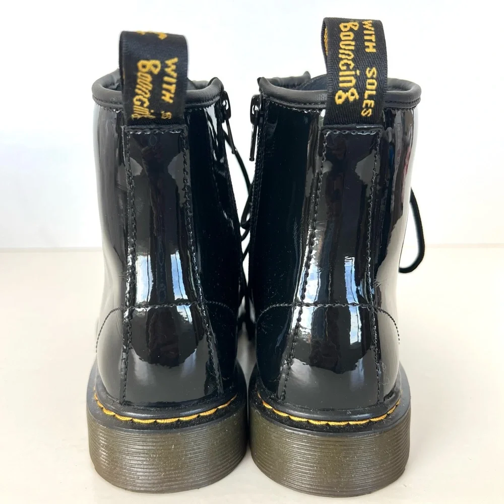 DR. MARTEN Junior 1460 Black Patent Leather Zipper Lace Up Ankle Boots 3 (girls)